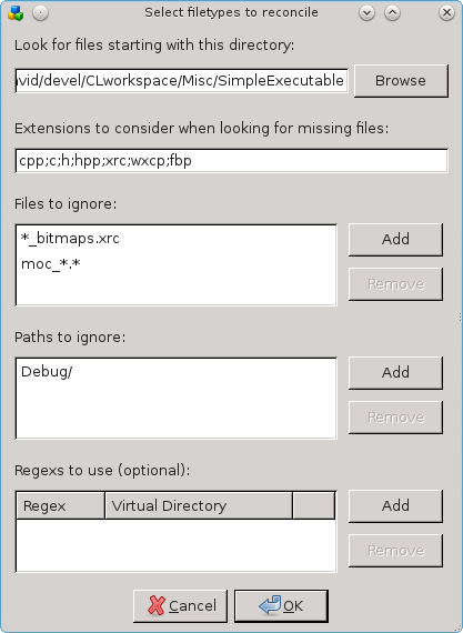 The filetypes dialog